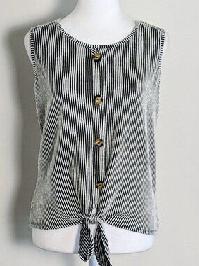 AVA JAMES Women's Sleeveless Top Blouse  Size M Black White Stripes